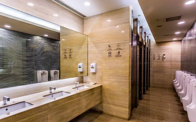 Clean commercial restroom maintained by janitorial services