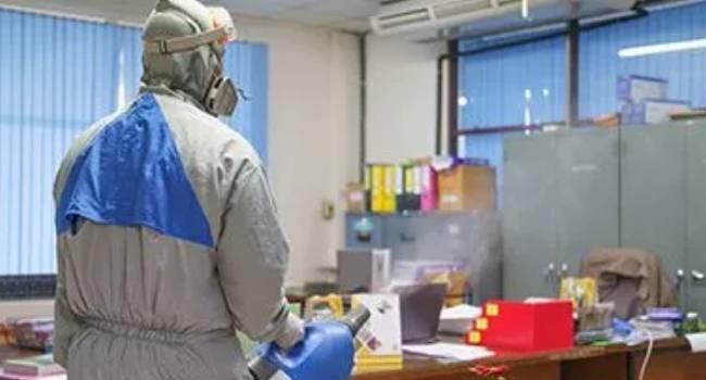 Professional deep cleaning and disinfection service in an office